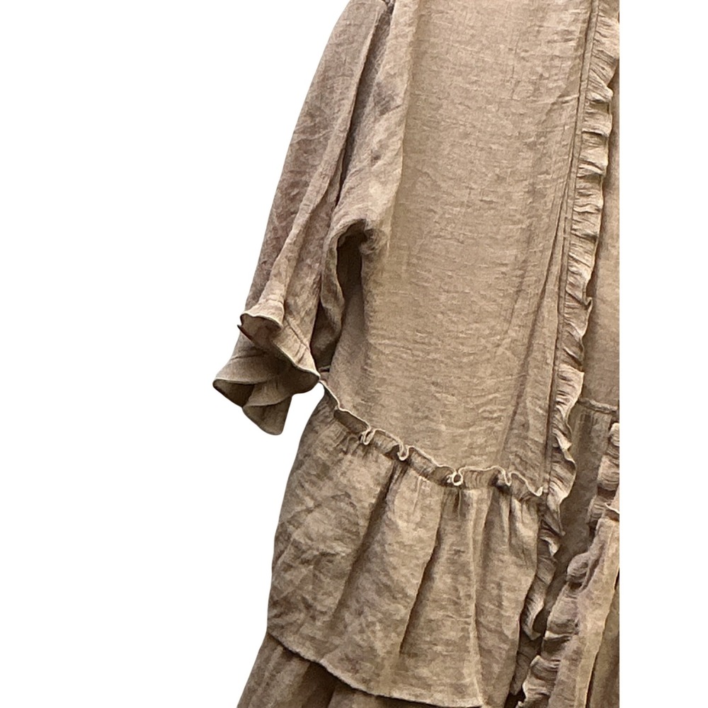 Easel Taupe Tencel Ruffle Tiered Kimono Cardigan ET3297 Mens Size Medium - Picture 4 of 11